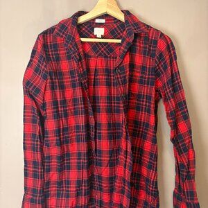 J. Crew Boy Fit Flannel Red And Navy Tartan Plaid Preppy Rustic Shirt Gorpcore